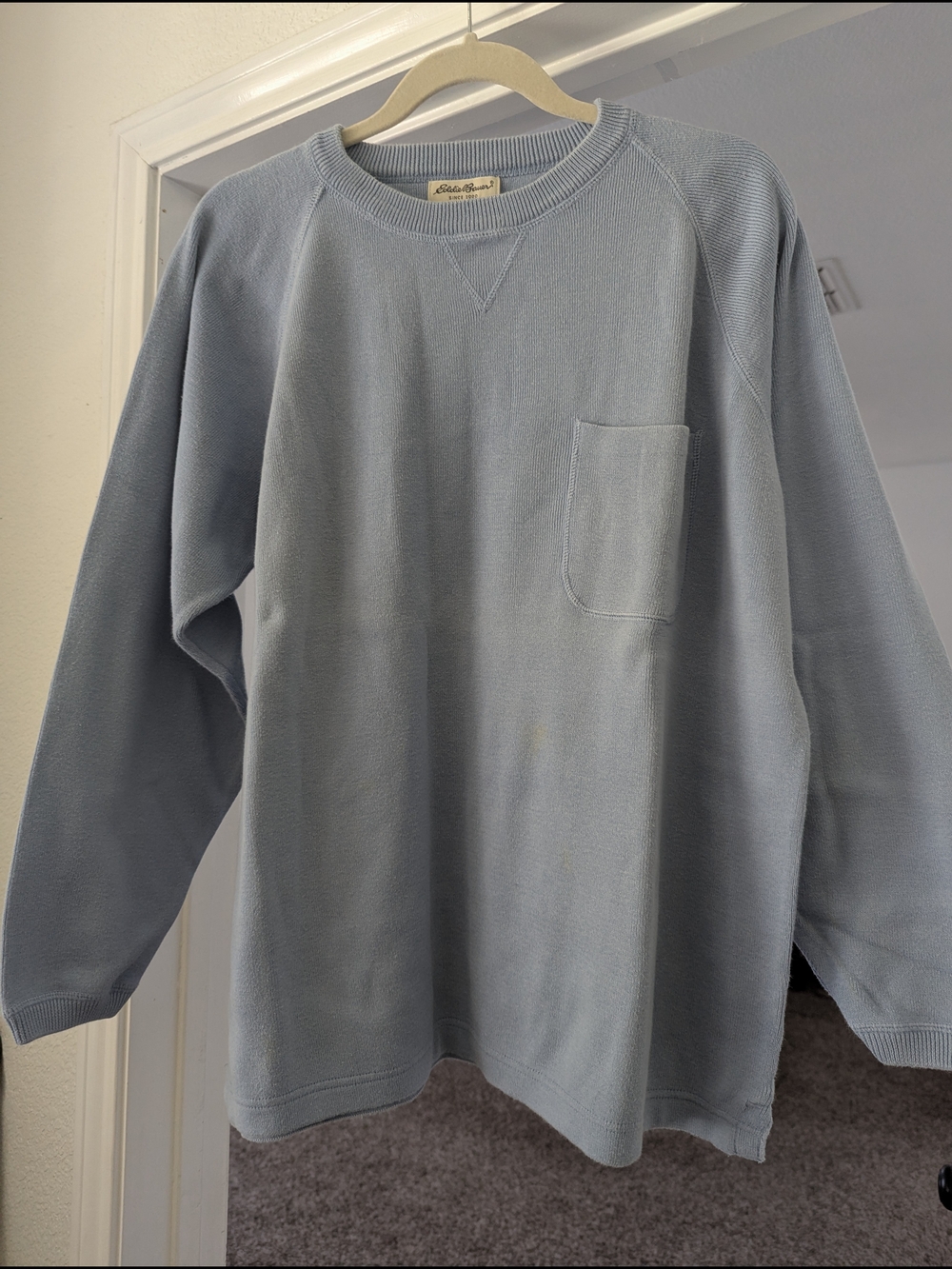 Eddie Bauer Women's Light Blue Crewneck Sweater with Chest Pocket